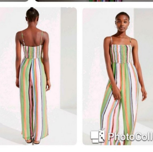Honey Punch Pants - Urban Outfitters Smocked Striped Jumpsuit